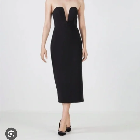 Women's Carlo Strapless Midi Dress in Black Beauty, 8, Polyester/Rayon/Spandex